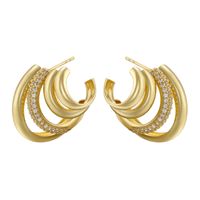 1 Pair Elegant Vacation Modern Style C Shape Layered Plating Inlay Copper Zircon 18k Gold Plated Ear Studs sku image 1