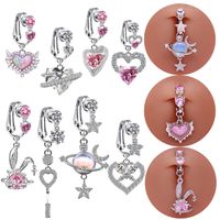 Cute Wedding Bridal Star Heart Shape Stainless Steel Alloy Copper Plating Inlay Artificial Crystal Agate Zircon 14k Gold Plated Silver Plated Belly Ring main image 1