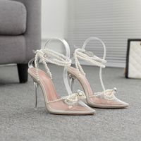 Women's Elegant Solid Color Pearls Point Toe High Heel Sandals sku image 2