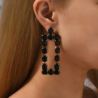1 Pair Fashion Rectangle Rhinestone Glass Hollow Out Women's Chandelier Earrings main image 3