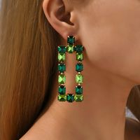 1 Pair Fashion Rectangle Rhinestone Glass Hollow Out Women's Chandelier Earrings main image 4