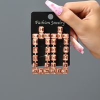 1 Pair Fashion Rectangle Rhinestone Glass Hollow Out Women's Chandelier Earrings main image 9