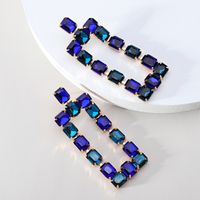 1 Pair Fashion Rectangle Rhinestone Glass Hollow Out Women's Chandelier Earrings sku image 2