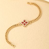 304 Stainless Steel Copper K Gold Plated Casual Shiny Plating Inlay Four Leaf Clover Water Droplets Heart Shape Zircon Bracelets main image 4