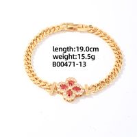 304 Stainless Steel Copper K Gold Plated Casual Shiny Plating Inlay Four Leaf Clover Water Droplets Heart Shape Zircon Bracelets sku image 4