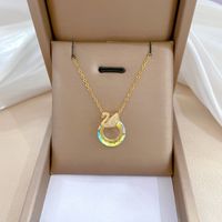 Titanium Steel Copper IG Style Inlay Round Swan Artificial Gemstones Rhinestones Pendant Necklace main image 6