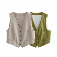 Women's Vest Sleeveless Tank Tops Button Casual Solid Color main image 4