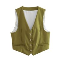 Women's Vest Sleeveless Tank Tops Button Casual Solid Color sku image 1