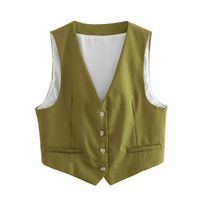 Femmes Gilet Sans Manches Débardeurs Bouton Décontractée Couleur Unie sku image 4