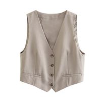 Femmes Gilet Sans Manches Débardeurs Bouton Décontractée Couleur Unie sku image 8