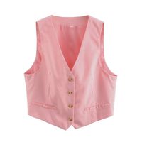 Femmes Gilet Sans Manches Débardeurs Bouton Décontractée Couleur Unie sku image 9