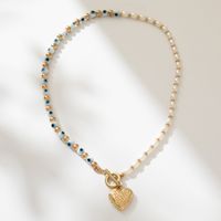 Cute Sweet Heart Shape Eye Imitation Pearl Natural Stone Copper Pendant Necklace In Bulk main image 2