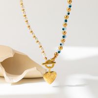 Cute Sweet Heart Shape Eye Imitation Pearl Natural Stone Copper Pendant Necklace In Bulk main image 4