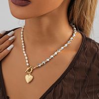 Cute Sweet Heart Shape Eye Imitation Pearl Natural Stone Copper Pendant Necklace In Bulk main image 1