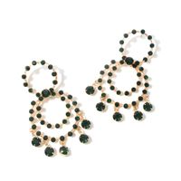 1 Pair Elegant Streetwear Double Ring Water Droplets Tassel Inlay Alloy Artificial Crystal Drop Earrings main image 5