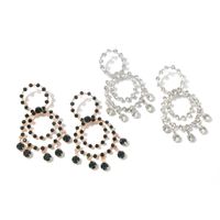 1 Pair Elegant Streetwear Double Ring Water Droplets Tassel Inlay Alloy Artificial Crystal Drop Earrings main image 3