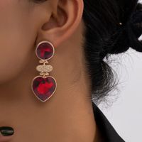 1 Pair Classical Lady Heart Shape Inlay Alloy Artificial Crystal Drop Earrings main image 1