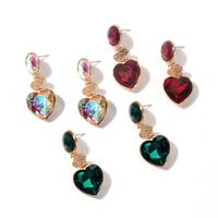 1 Pair Classical Lady Heart Shape Inlay Alloy Artificial Crystal Drop Earrings main image 3