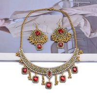 Retro Flower Alloy Plating Inlay Artificial Gemstones Women's Earrings Necklace main image 2