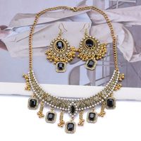 Retro Flower Alloy Plating Inlay Artificial Gemstones Women's Earrings Necklace sku image 3