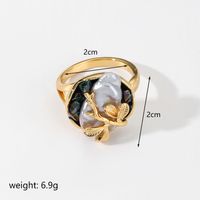 Baroque Style Flower Copper Plating Metal Inlay Artificial Crystal Freshwater Pearl 18k Gold Plated Open Rings sku image 2