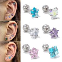1 Pair Simple Style Shiny Round Star Heart Shape Plating Inlay Brass Zircon Silver Plated Ear Studs main image 1