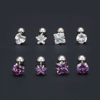 1 Pair Simple Style Shiny Round Star Heart Shape Plating Inlay Brass Zircon Silver Plated Ear Studs main image 4