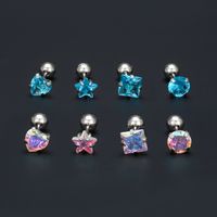 1 Pair Simple Style Shiny Round Star Heart Shape Plating Inlay Brass Zircon Silver Plated Ear Studs main image 3