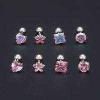 1 Pair Simple Style Shiny Round Star Heart Shape Plating Inlay Brass Zircon Silver Plated Ear Studs main image 5