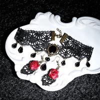 Gothic Sexy Rose Plastic Lace Women's Earrings Necklace main image 2