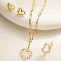 Elegant Vacation Simple Style Heart Shape Copper 18k Gold Plated Artificial Pearls Rings Necklace In Bulk main image 1