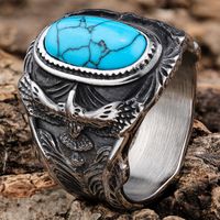 Vintage Style Punk Geometric 304 Stainless Steel Inlay Turquoise Men'S Wide Band Rings main image 1