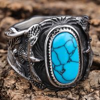 Vintage Style Punk Geometric 304 Stainless Steel Inlay Turquoise Men'S Wide Band Rings main image 3