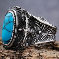 Vintage Style Punk Geometric 304 Stainless Steel Inlay Turquoise Men'S Wide Band Rings sku image 1