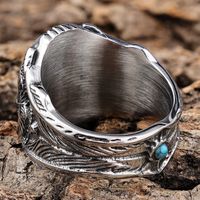 Vintage Style Punk Geometric 304 Stainless Steel Inlay Turquoise Men'S Wide Band Rings main image 5