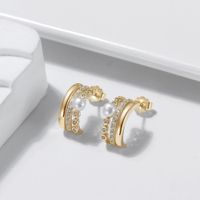 1 Pair Elegant Basic Streetwear Geometric Plating Inlay Sterling Silver Freshwater Pearl Zircon Ear Studs sku image 1