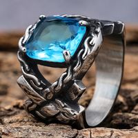 Vintage Style Punk Geometric 304 Stainless Steel Inlay Zircon Men'S Wide Band Rings main image 4