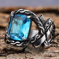 Vintage Style Punk Geometric 304 Stainless Steel Inlay Zircon Men'S Wide Band Rings main image 6