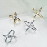 Ig Style Hip-hop Cool Style Geometric Copper Criss Cross Plating Inlay Zircon 18k Gold Plated Open Rings main image 1