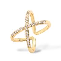 Ig Style Hip-hop Cool Style Geometric Copper Criss Cross Plating Inlay Zircon 18k Gold Plated Open Rings main image 6