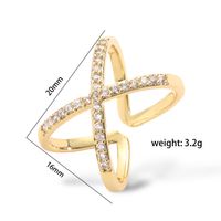 Ig Style Hip-hop Cool Style Geometric Copper Criss Cross Plating Inlay Zircon 18k Gold Plated Open Rings main image 3