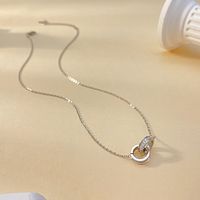 Stainless Steel IG Style French Style Streetwear Inlay Double Ring Zircon Pendant Necklace main image 1