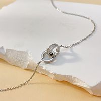 Stainless Steel IG Style French Style Streetwear Inlay Double Ring Zircon Pendant Necklace main image 3