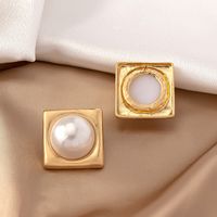 1 Pair Lady Simple Style Classic Style Square Plating Inlay Alloy Artificial Pearls 14k Gold Plated Ear Studs main image 8