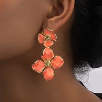 1 Pair Retro Lady Flower Enamel Plating Alloy 14k Gold Plated Drop Earrings main image 2