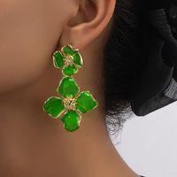 1 Pair Retro Lady Flower Enamel Plating Alloy 14k Gold Plated Drop Earrings main image 5