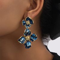 1 Pair Retro Lady Flower Enamel Plating Alloy 14k Gold Plated Drop Earrings main image 4