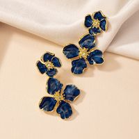 1 Pair Retro Lady Flower Enamel Plating Alloy 14k Gold Plated Drop Earrings main image 3
