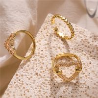 Sweet Simple Style Heart Shape Copper Plating Hollow Out Inlay Zircon 18k Gold Plated Open Rings main image 1