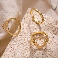 Sweet Simple Style Heart Shape Copper Plating Hollow Out Inlay Zircon 18k Gold Plated Open Rings main image 11